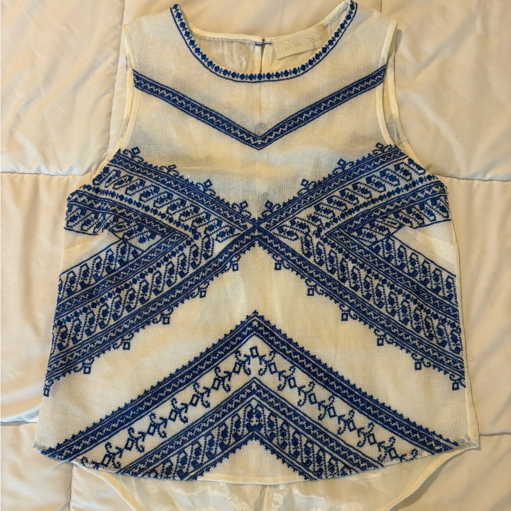 Love Sam White Blouse with Blue Embroidery